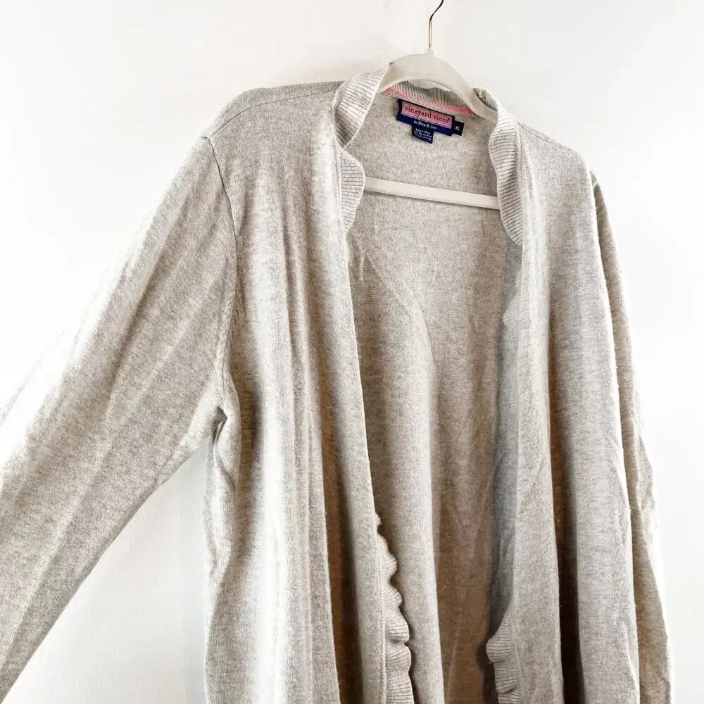 Vineyard Vines Light Beige Open-Front Ruffled Cardigan - Picture 4 of 8